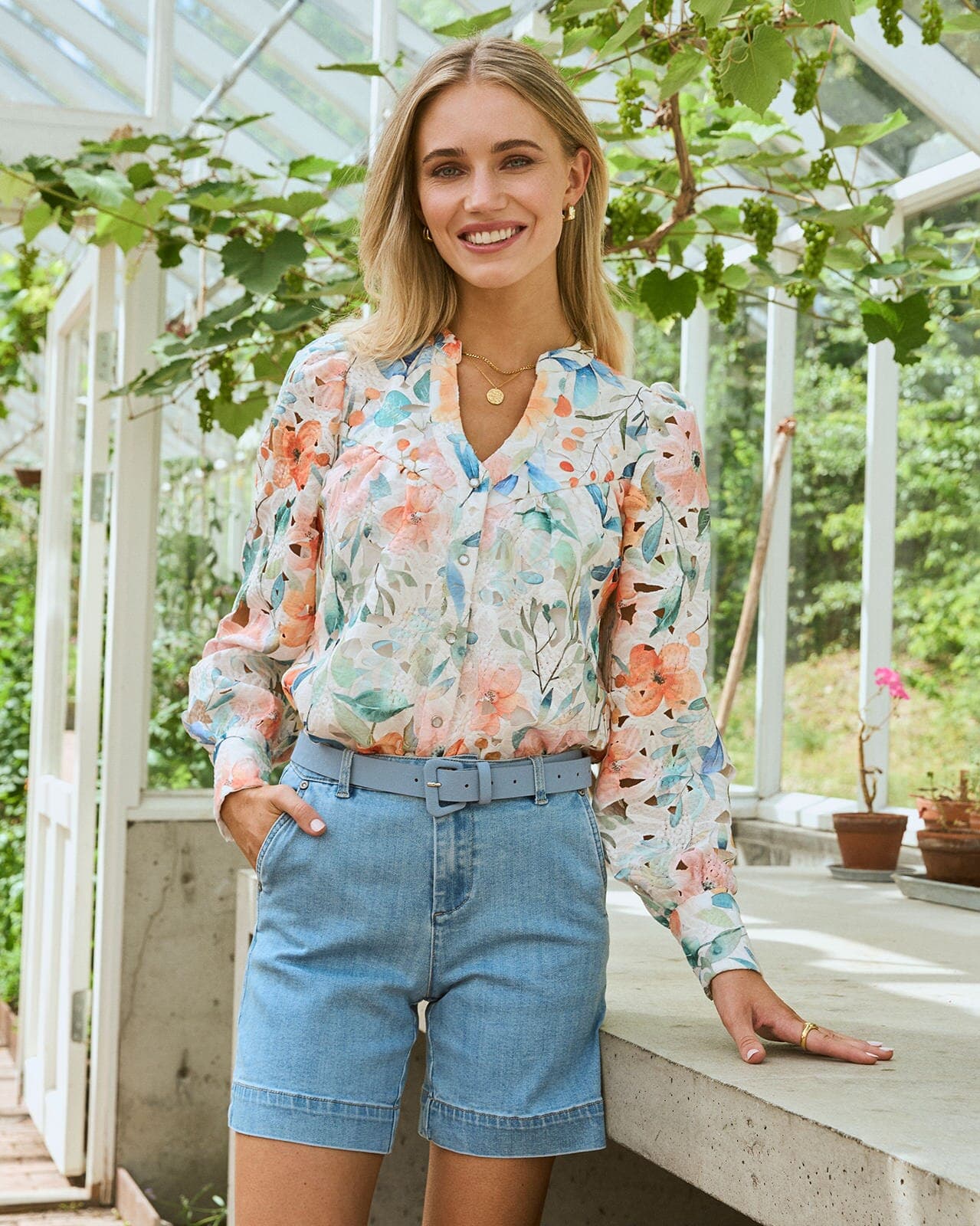 FLOYD Bluse Olivia Tropical, L, FLOYD Bluse Flerfarget L