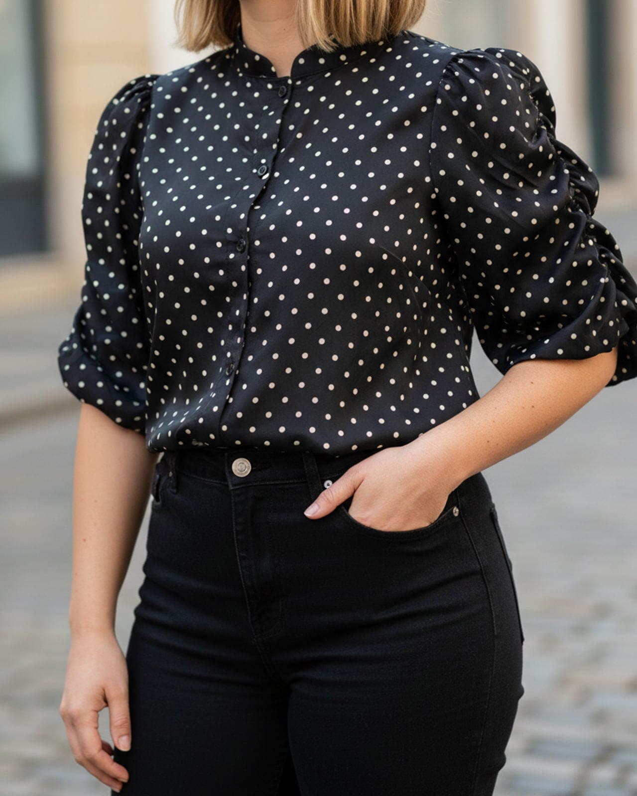 FLOYD Bluse Donnie Polka, XS, FLOYD Bluse Svart XS