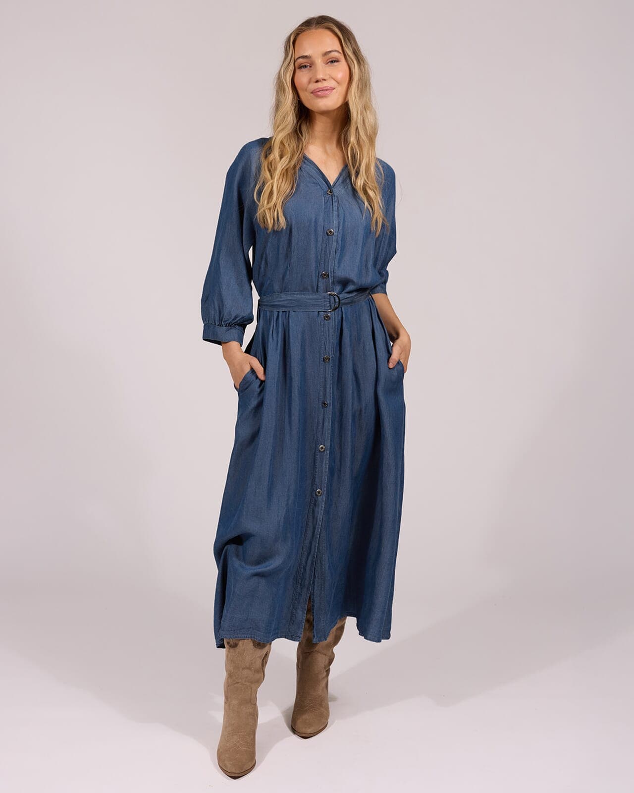 FLOYD Midikjole Rikke Denim, S, FLOYD Kjole Blå S