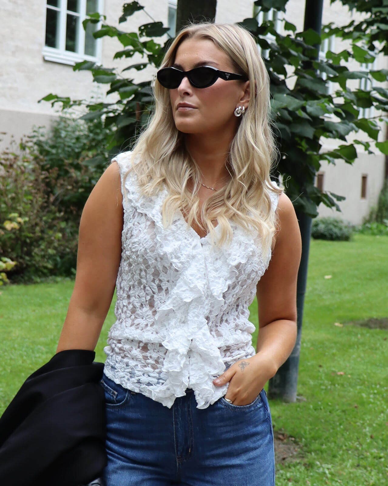 VERO MODA Topp Kienna Lace, L, VERO MODA Topp Hvit L