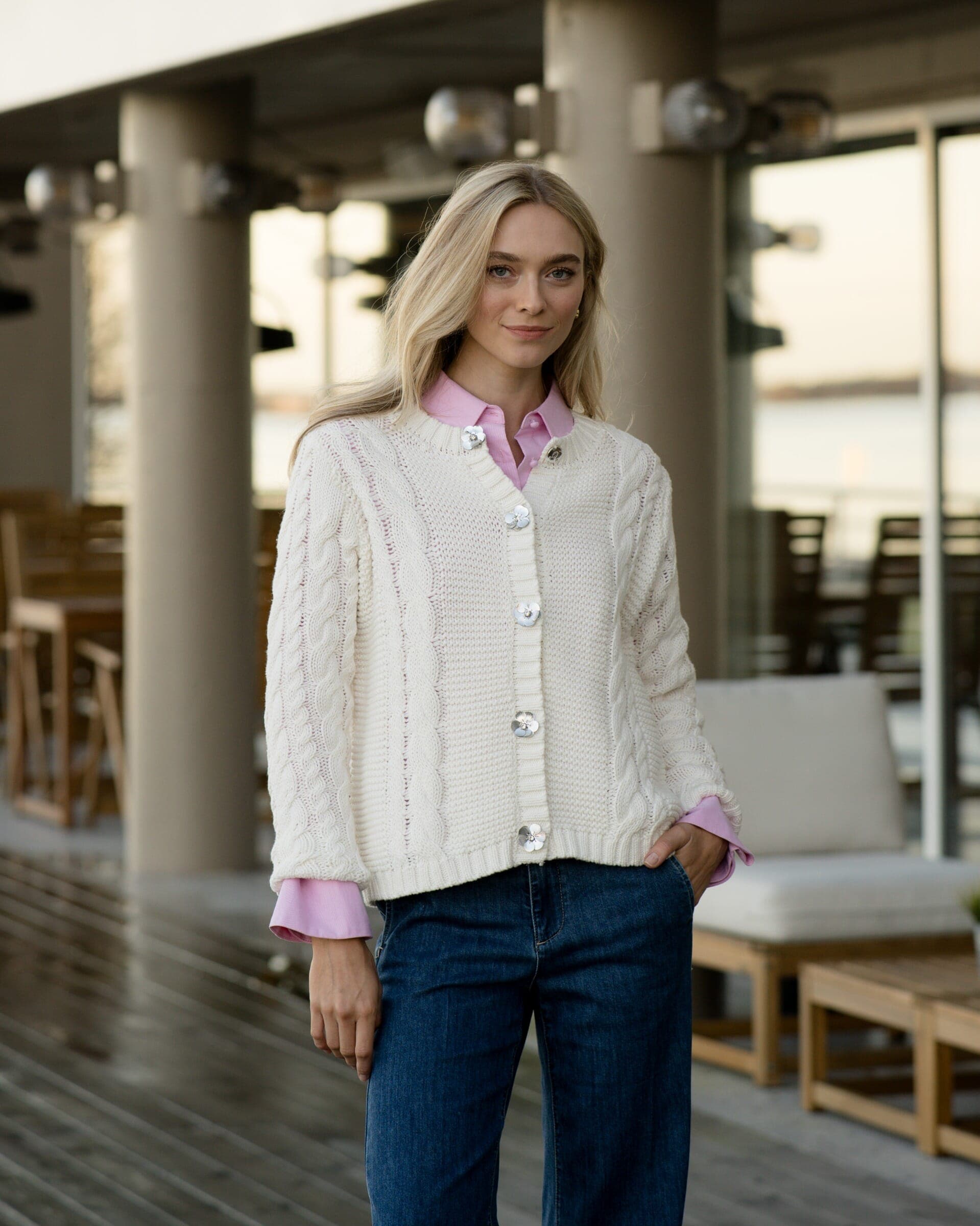 FLOYD Strikket Cardigan Rylee, L, FLOYD Cardigan Hvit L