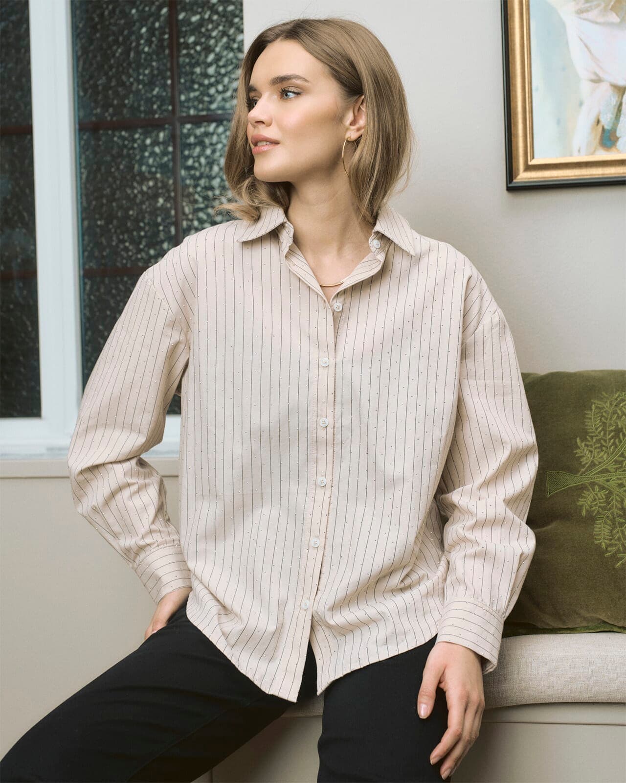 FLOYD Skjorte Rhine Stone 1341, S, FLOYD Skjorte Beige S
