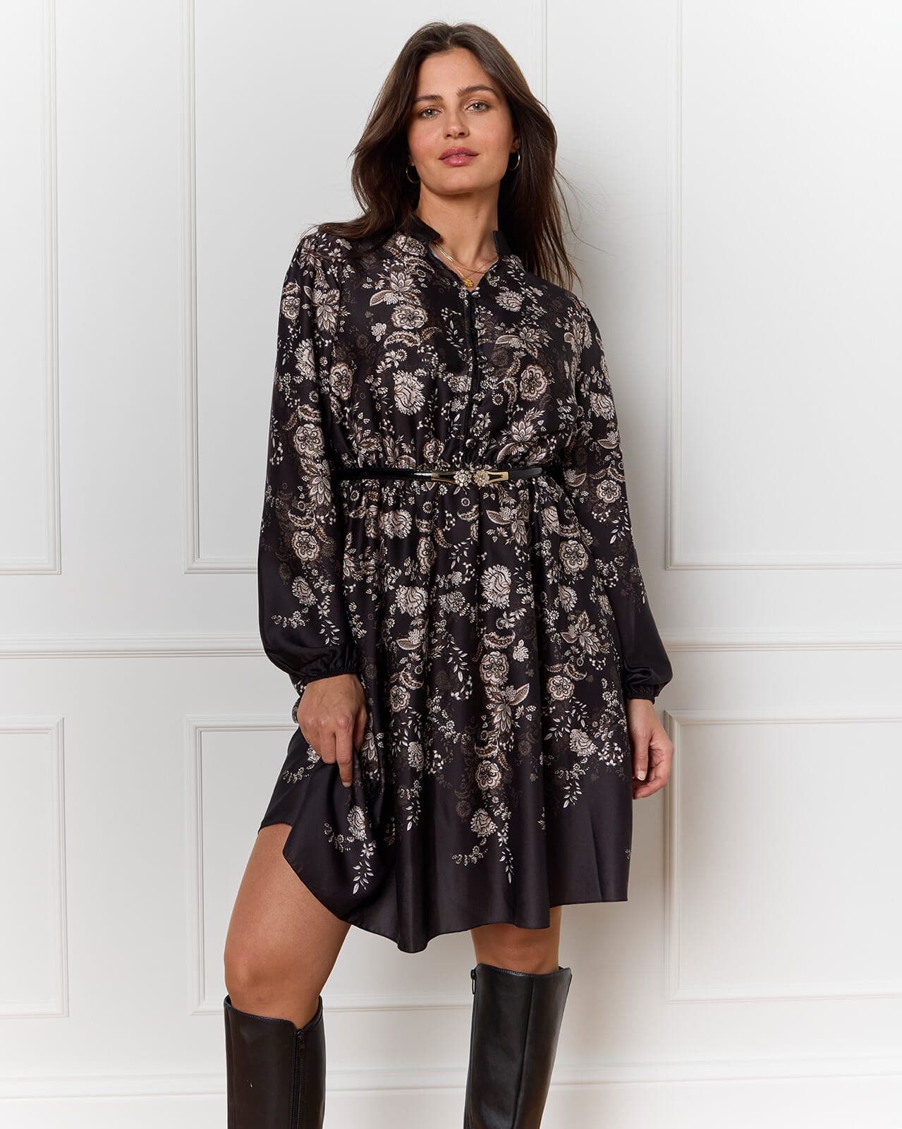 FLOYD Kjole Malvine Satin Paisley, S, FLOYD Kjole Svart S