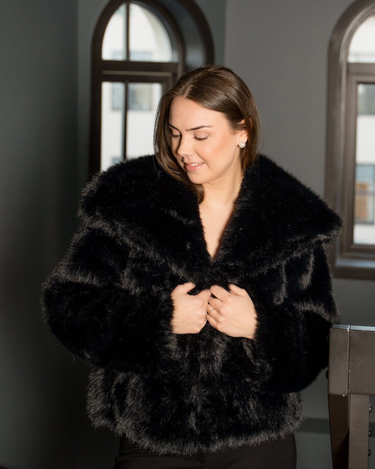 FLOYD Jakke Veronica Faux Fur, L, FLOYD Jakke Svart L