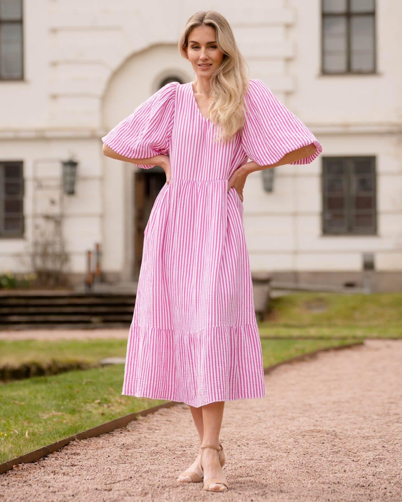 FLOYD Midikjole Margo Stripe, S, FLOYD Kjole Rosa S