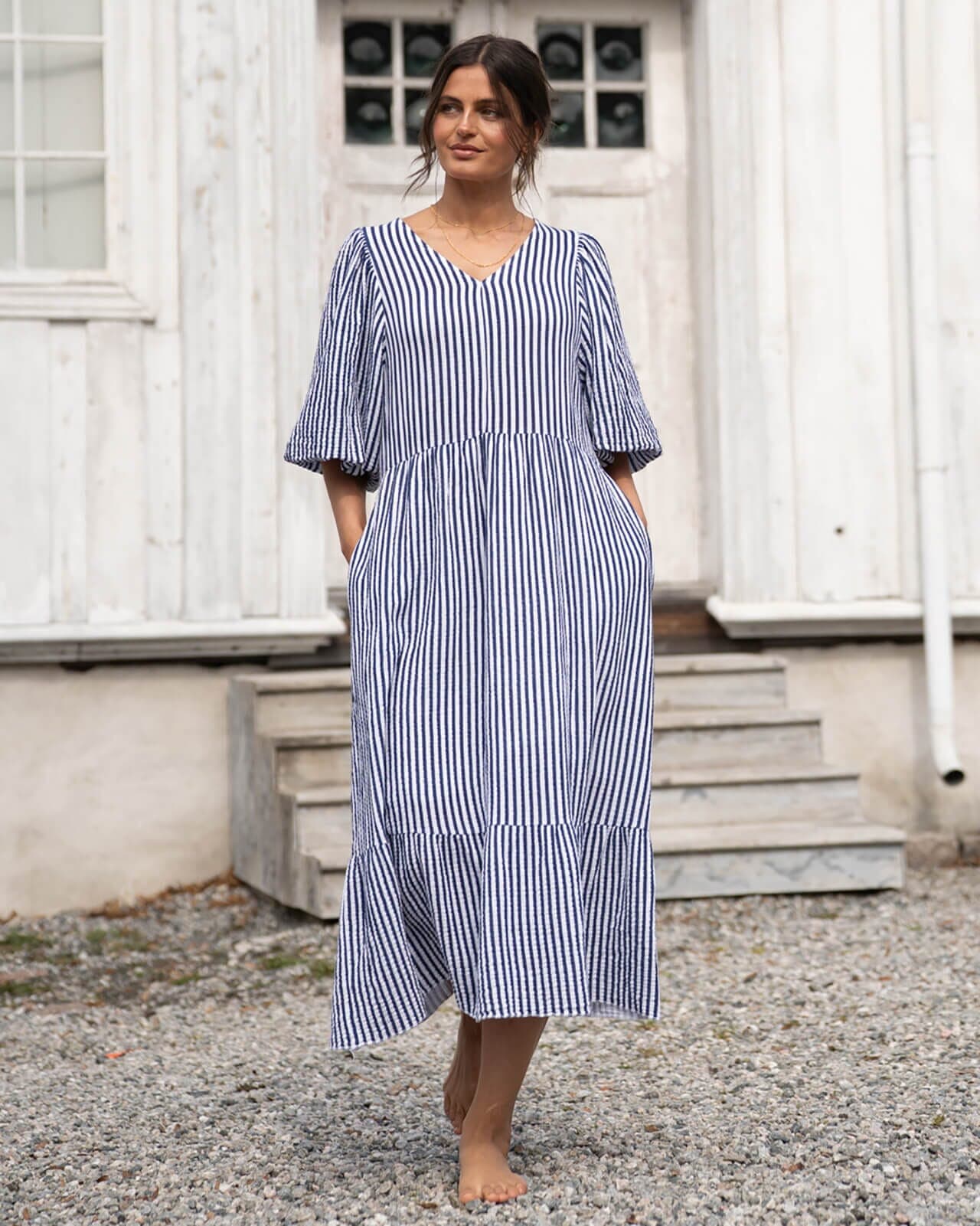 FLOYD Midikjole Margo Stripe, XS, FLOYD Kjole Blå XS