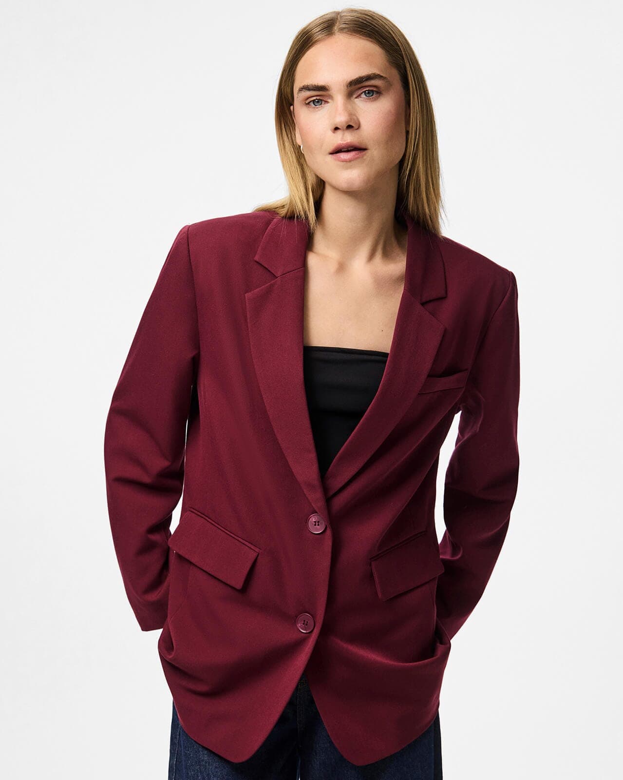 PIECES Blazer Kamil Loose, S, PIECES Blazer Rød S