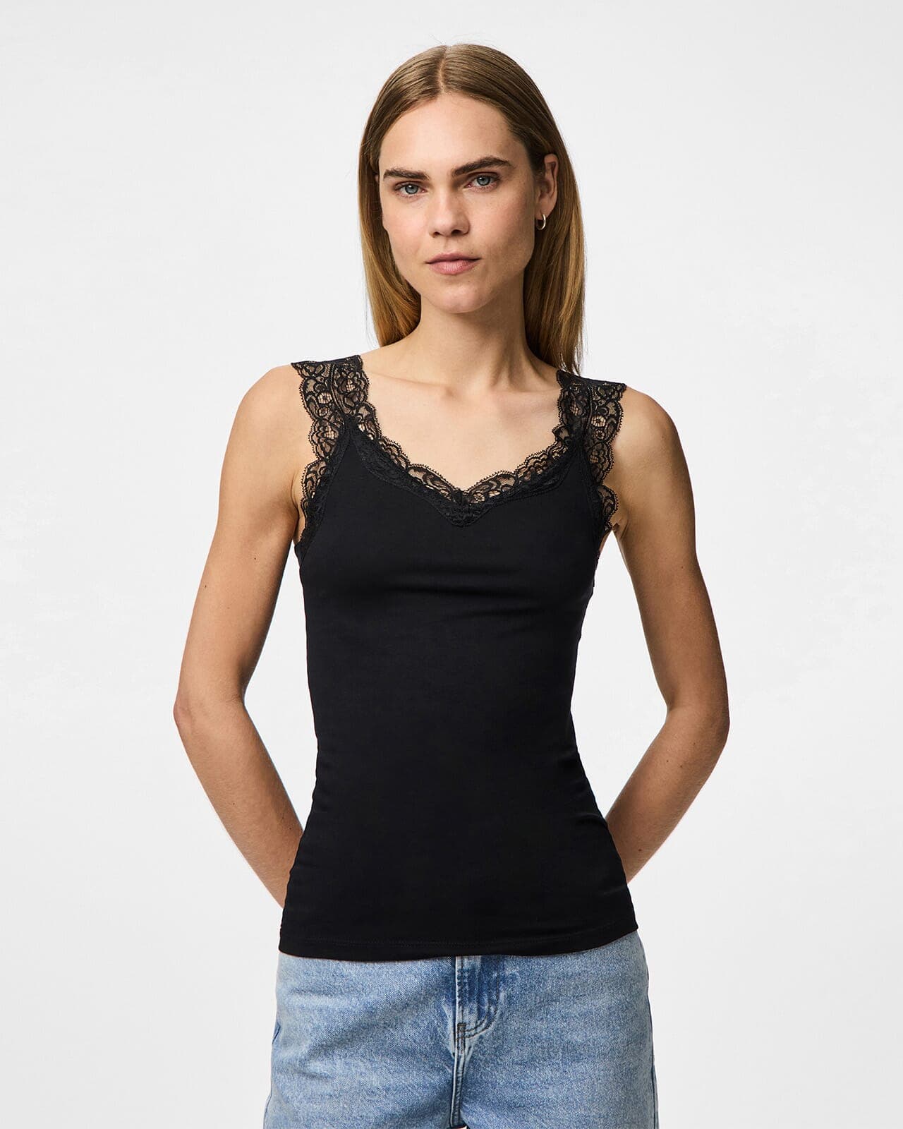 PIECES Topp Barbera Lace, L, PIECES Topp Svart L