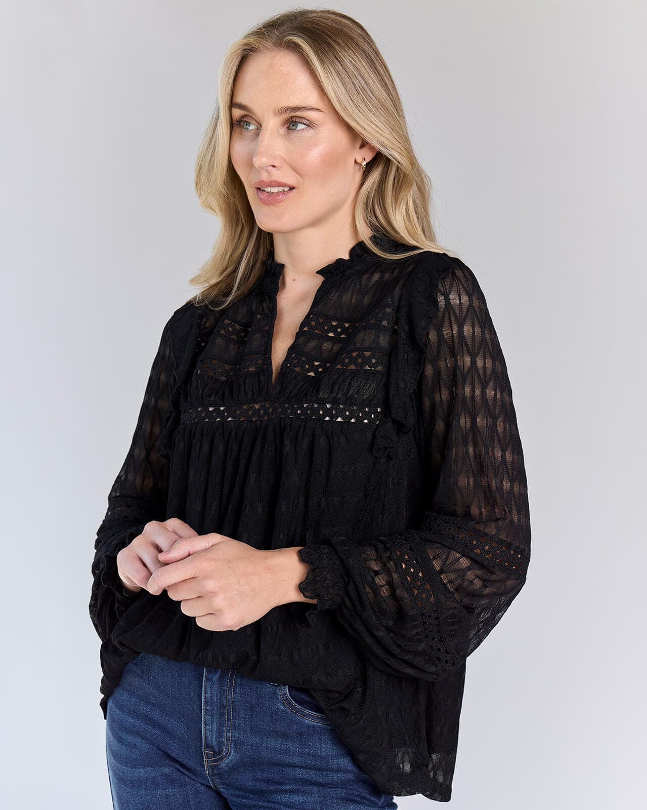FLOYD Bluse Demi Lace, XS, FLOYD Bluse Svart XS
