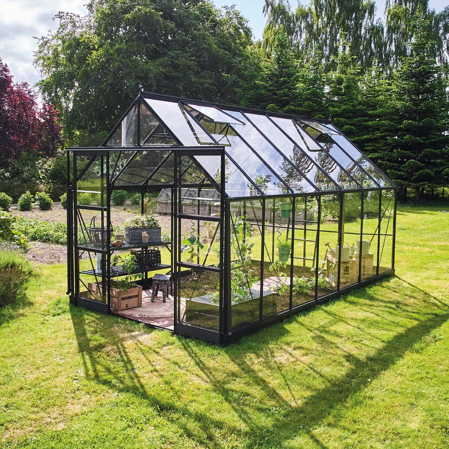 Drivhus Icon Svart Sikkerhetsglass, 11,2 M²