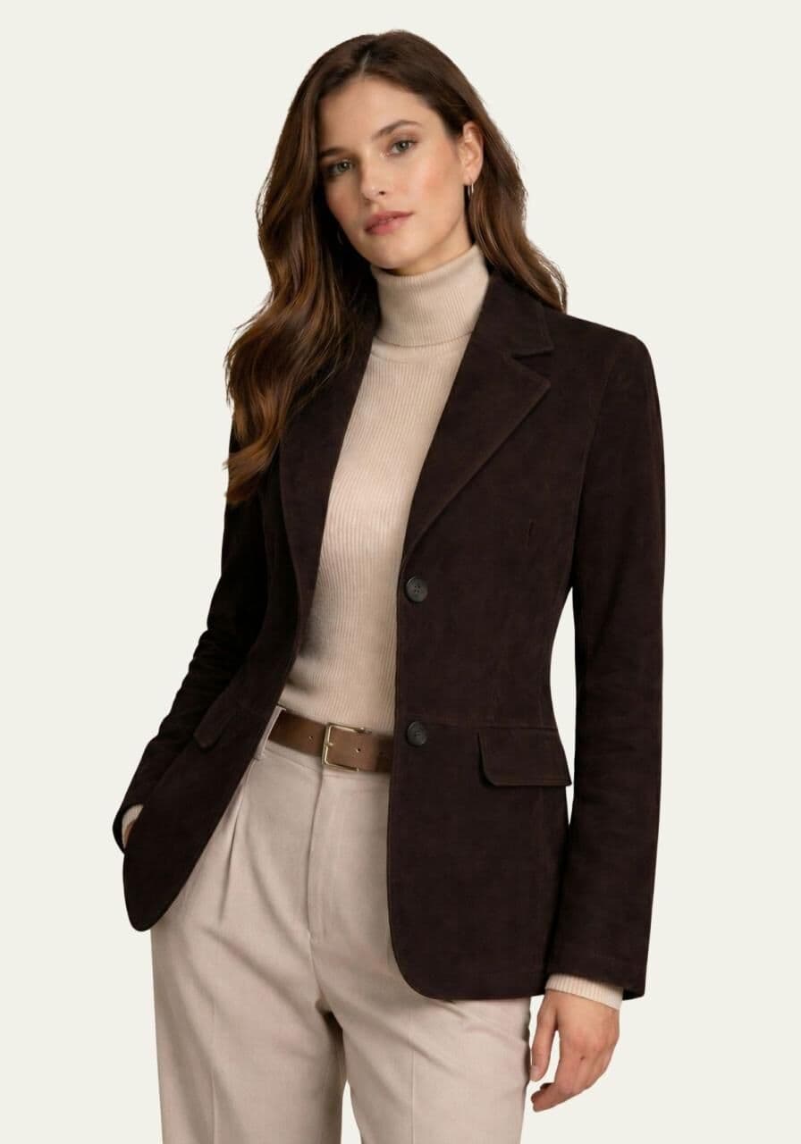 Lederjacke im Sakko-Design Dunkelbraun - Größe: L
