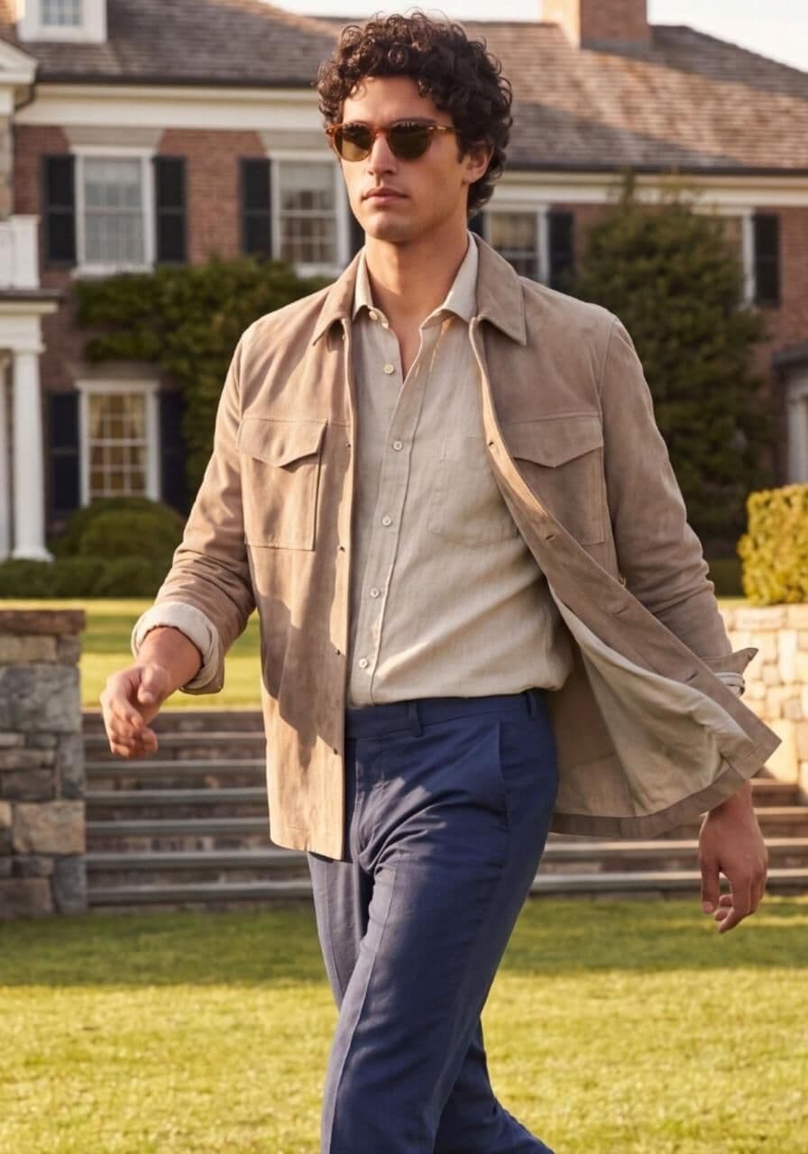 Lederjacke aus Veloursleder - Zeitlos in Beige - Größe: 3XL