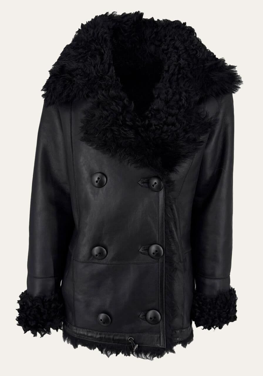 Curly-Lammfell-Wendejacke in Schwarz – zwei Looks ein Stil - Größe: XL