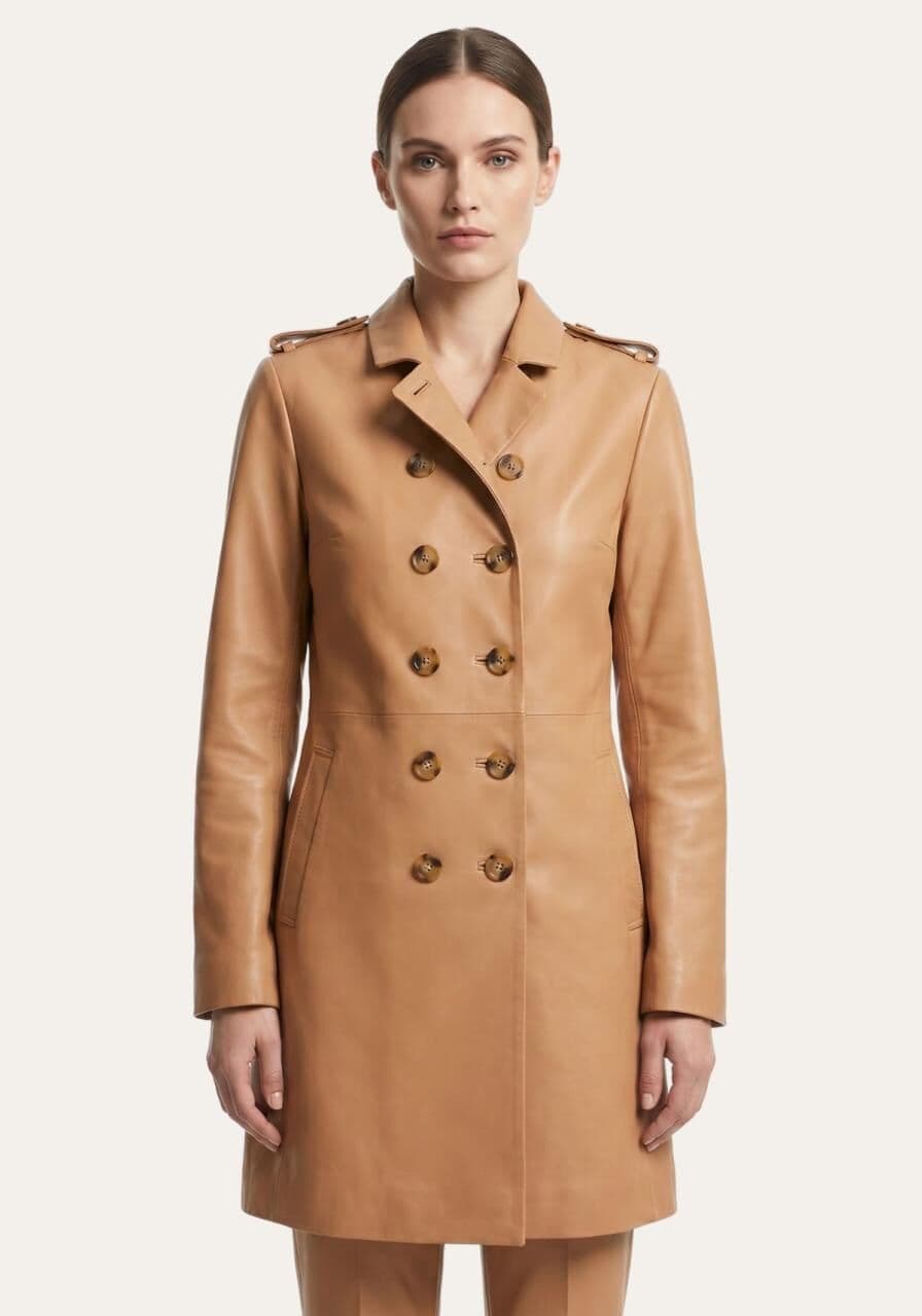 Eleganter Soft-Camel Trenchcoat aus Lammnappa - Größe: M