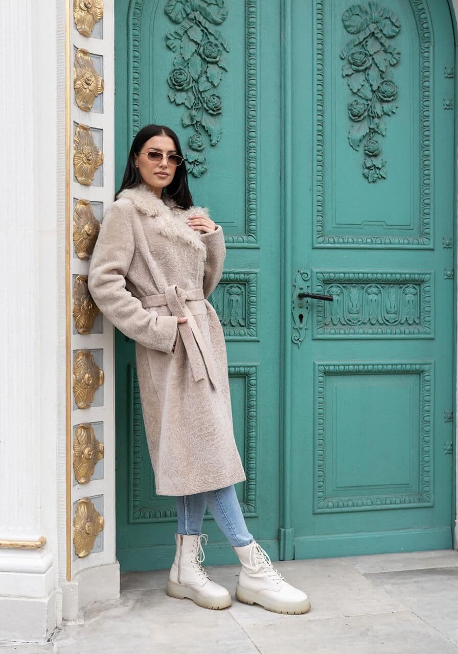 Lammfellmantel Violetta Beige - Größe: L