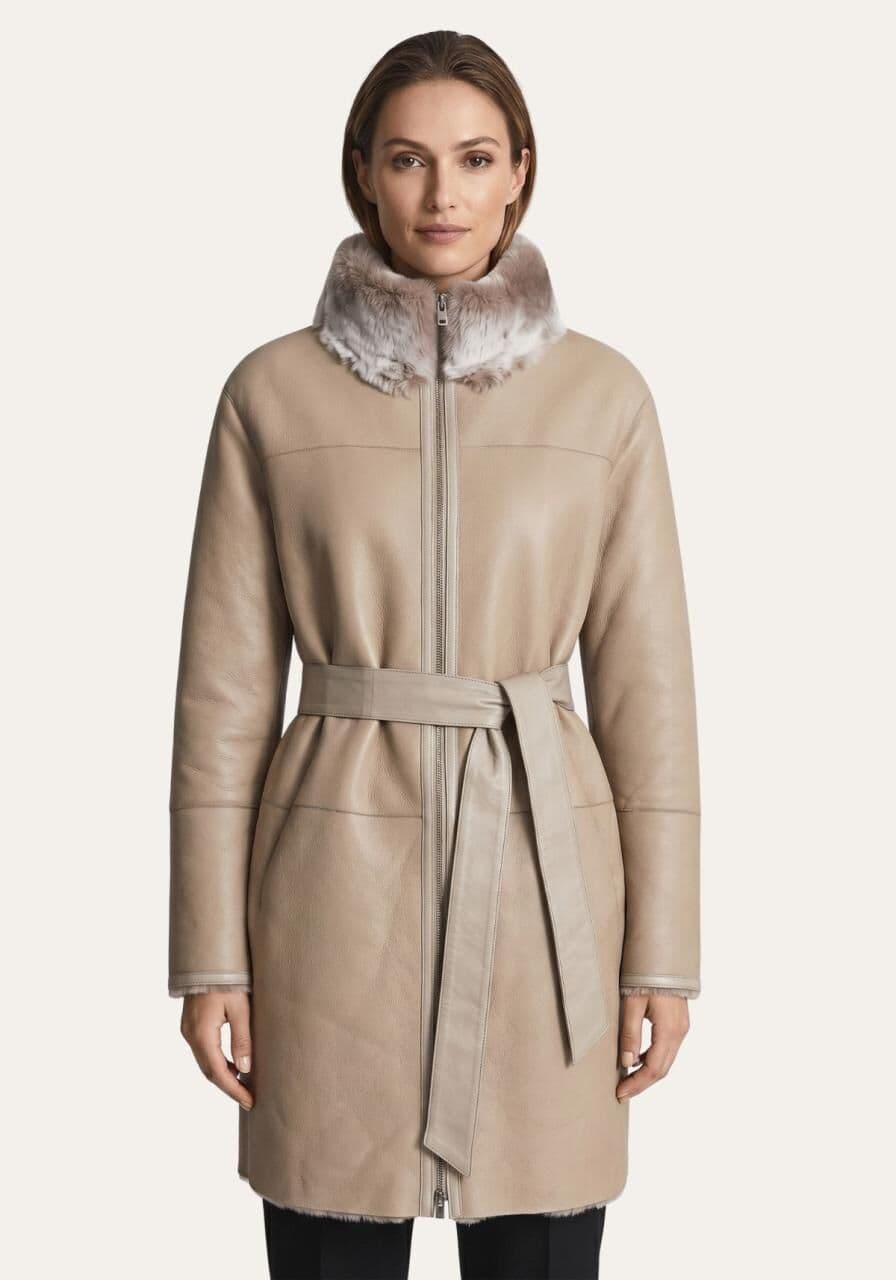 Wende-Lammfellmantel aus Shearling Taupe-Beige - Größe: 3XL