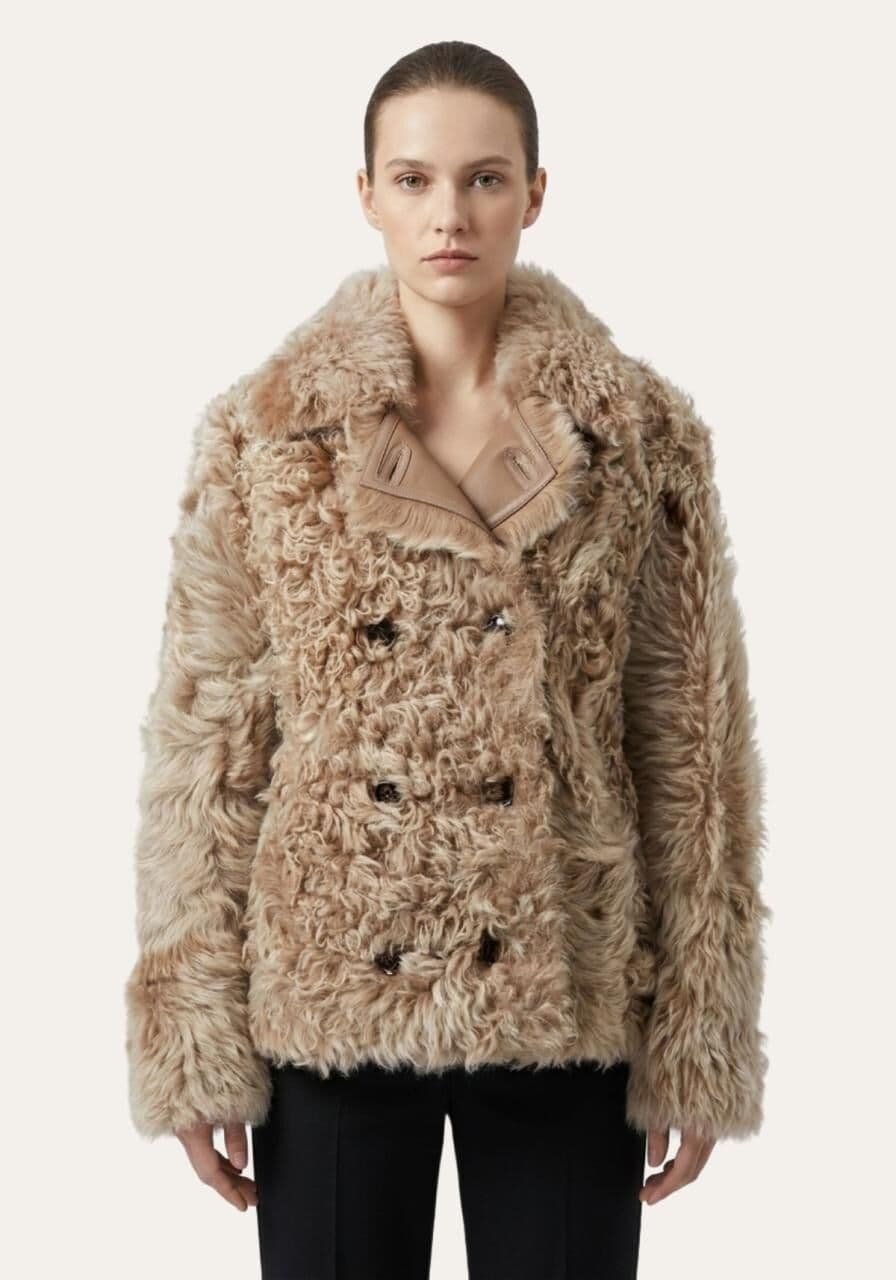 Curly-Lammfell-Wendejacke in Cappuccino - zwei Looks, ein... - Größe: L