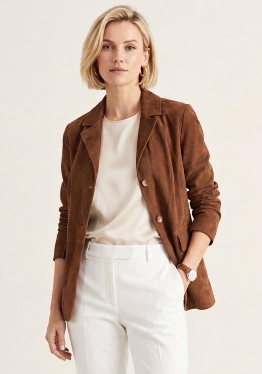 Lederjacke im Sakko Design Cognac - Größe: XL