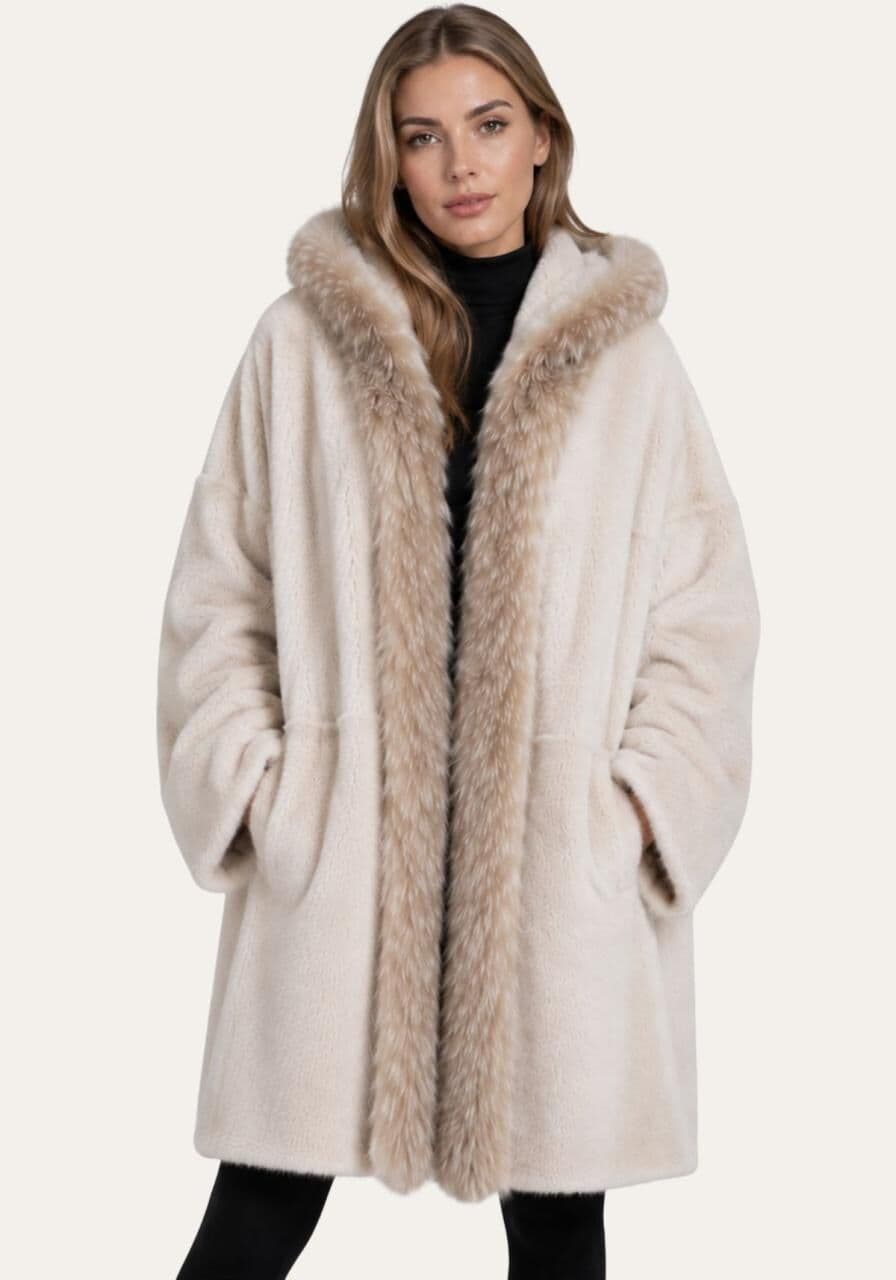 Shearling Lammfellmantel Creme Modell 1067 - Größe: M