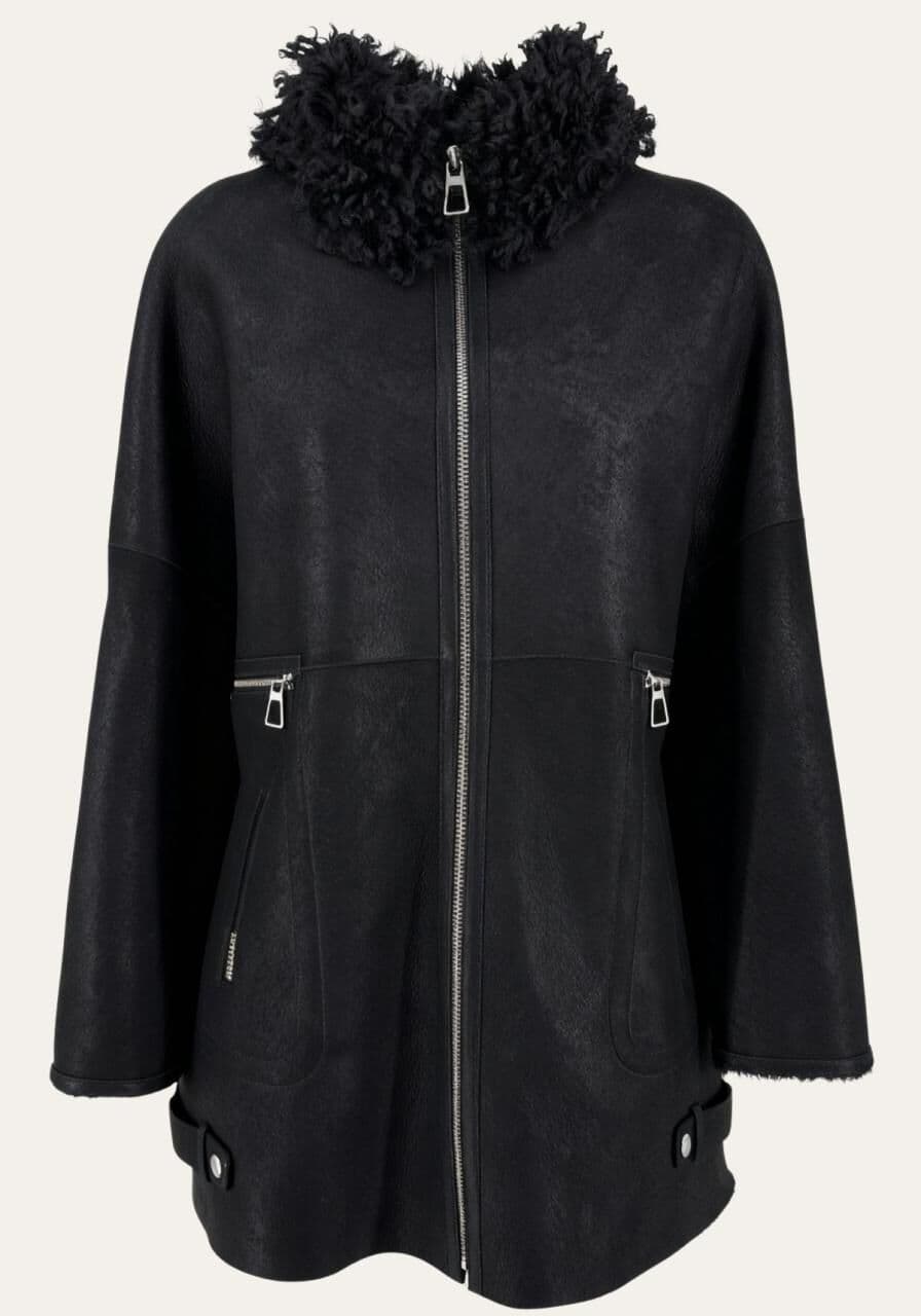 Shearling Jacke aus Lammfell mit stilvollem Curly-Kragen - Größe: L