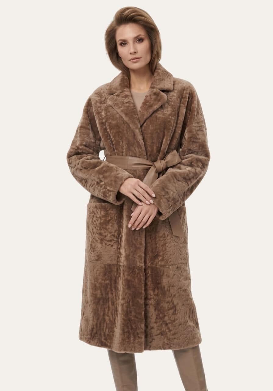 Shearling Mantel in Cappuccino - Zeitlose Eleganz aus ech... - Größe: 3XL