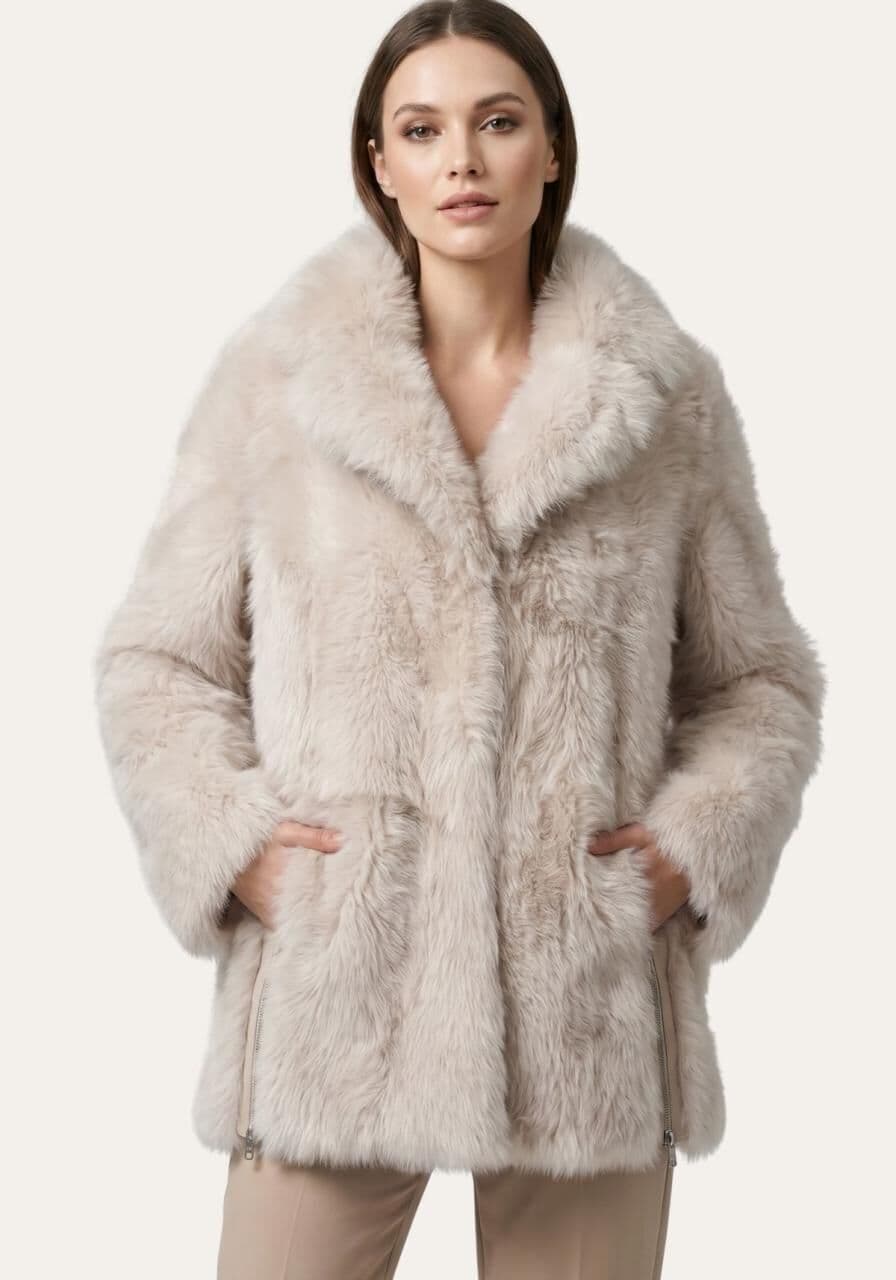 Toscana Lammfelljacke in Creme-Beige Modell 1040 - Größe: M