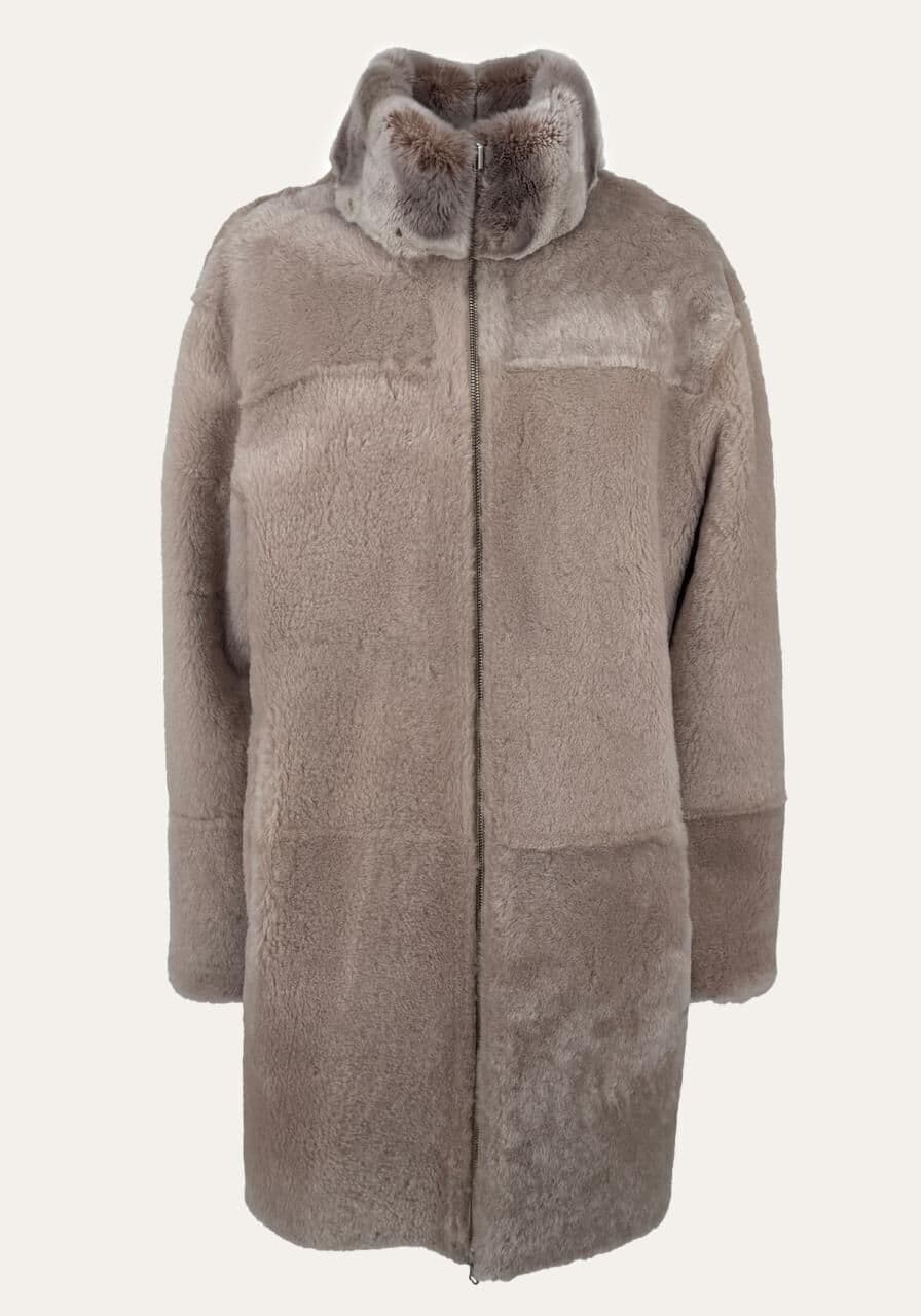 Wende-Longjacke aus Shearling – Beige, edel & mit softem ... - Größe: L