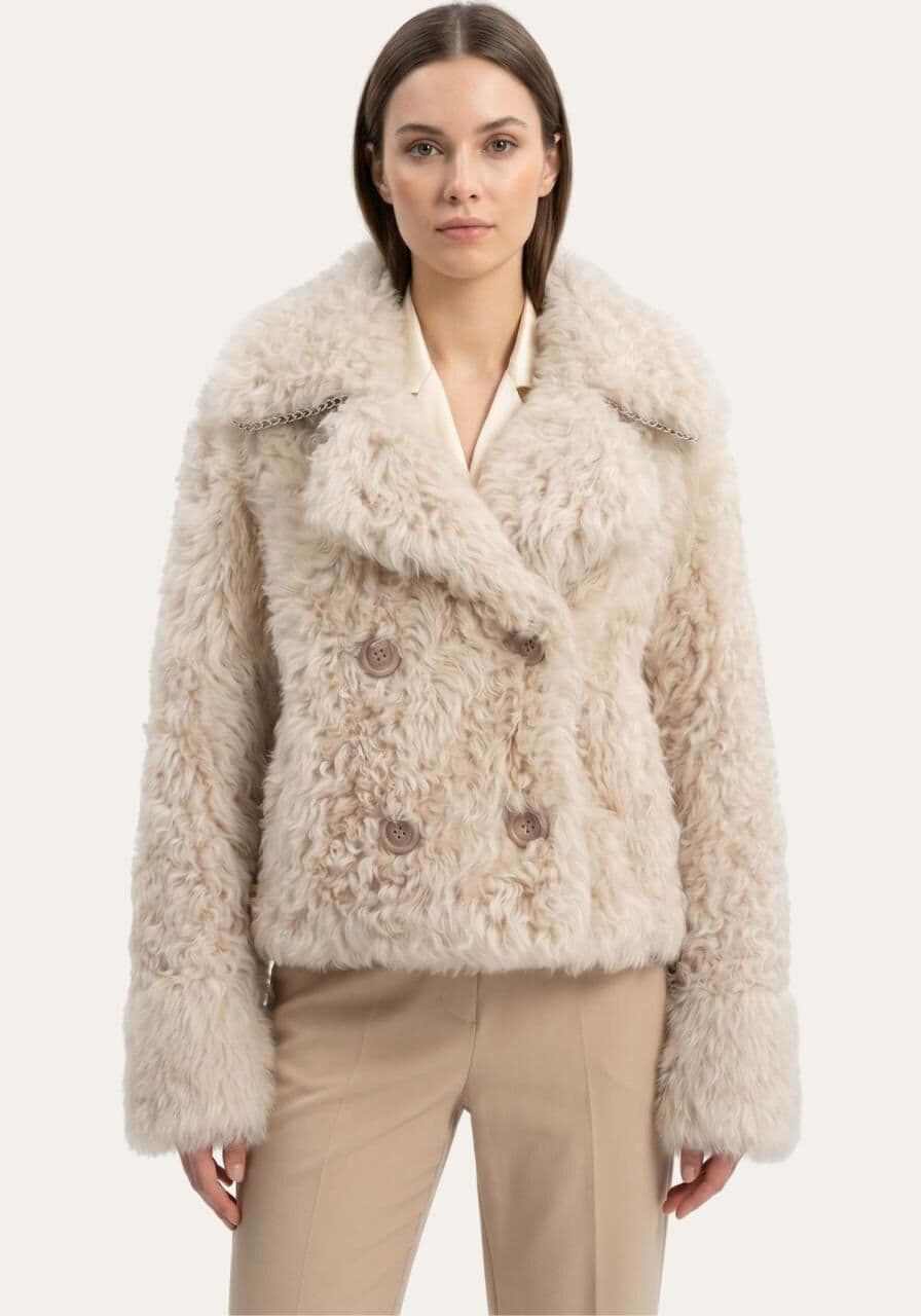 Curly Lammfelljacke in Creme-Beige Modell 1037 - Größe: M