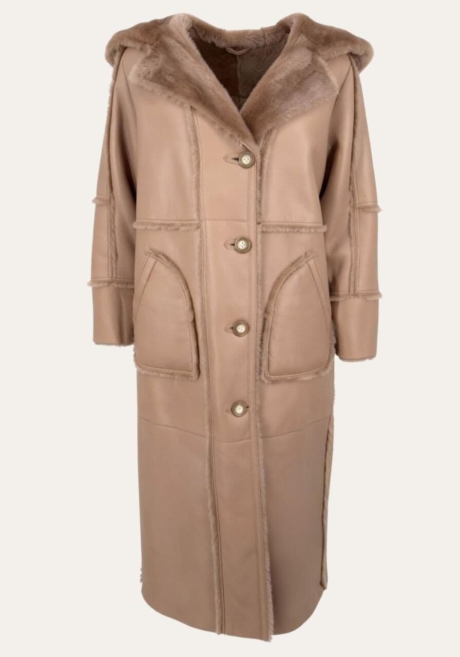 Shearling-Lammfellmantel Camille – Feminine Eleganz in Beige - Größe: XXL