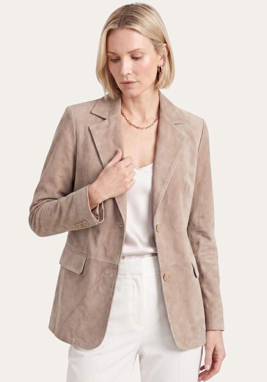 Lederjacke im Sakko Design Beige - Größe: L