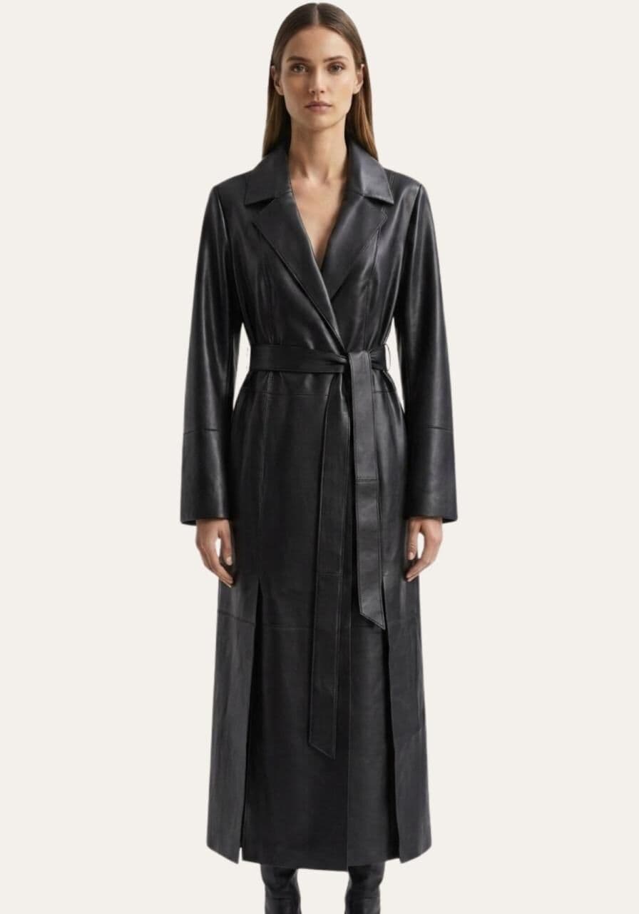 Wickelmantel aus Lammnappa Leder Schwarzbraun - Größe: 3XL