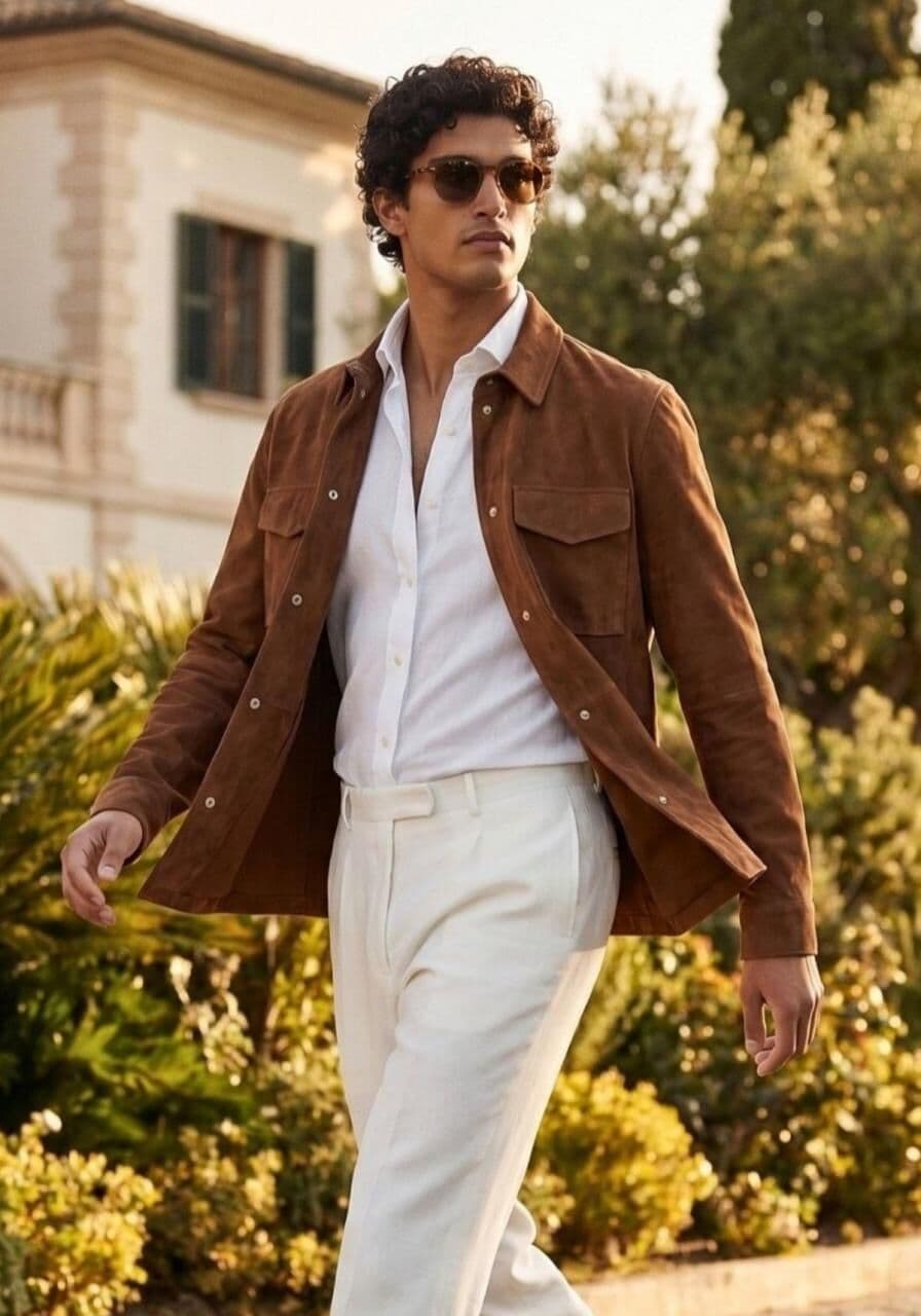 Lederjacke aus Veloursleder - Zeitlos in Cognac - Größe: L