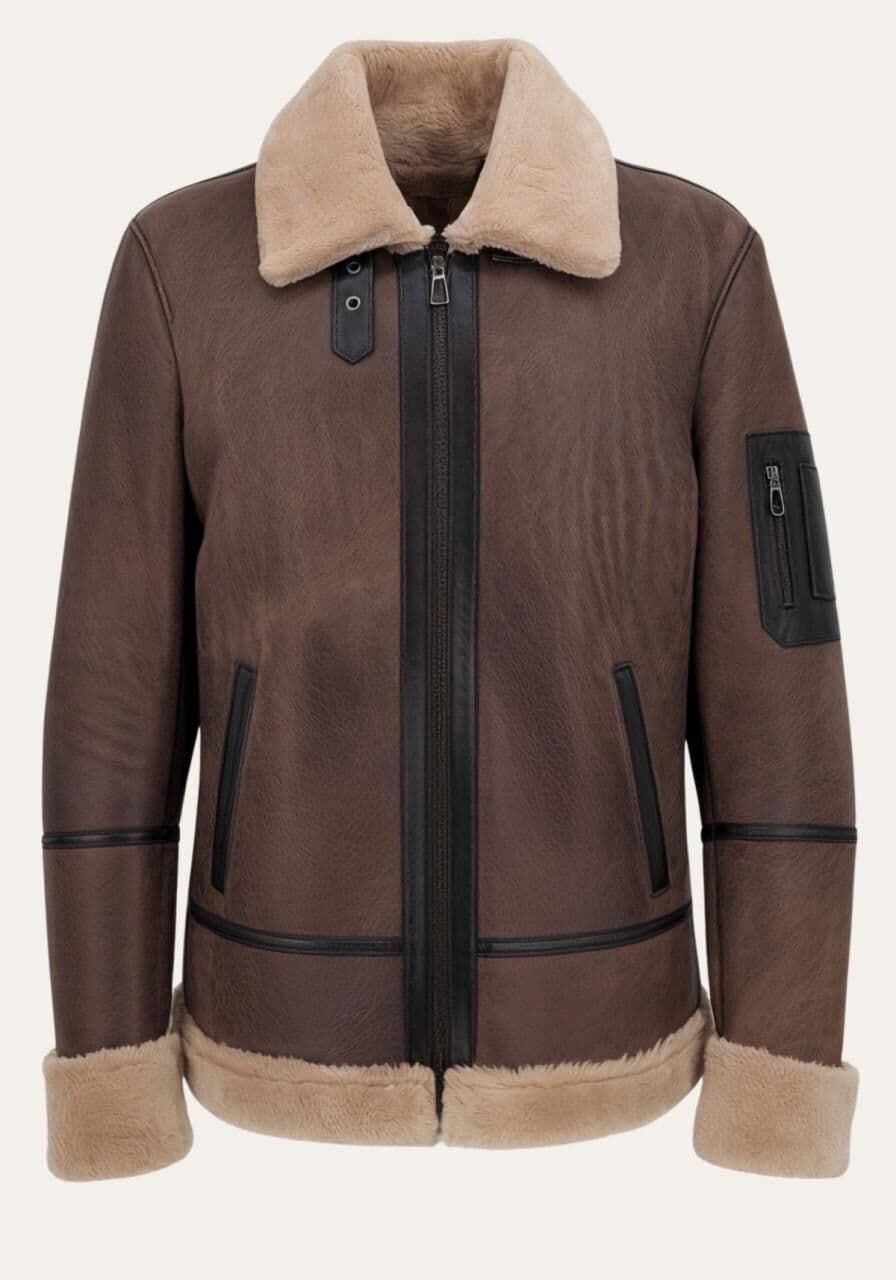 Shearling Lammfelljacke „Flyer Jack“ – Klassischer Pilote... - Größe: 4XL