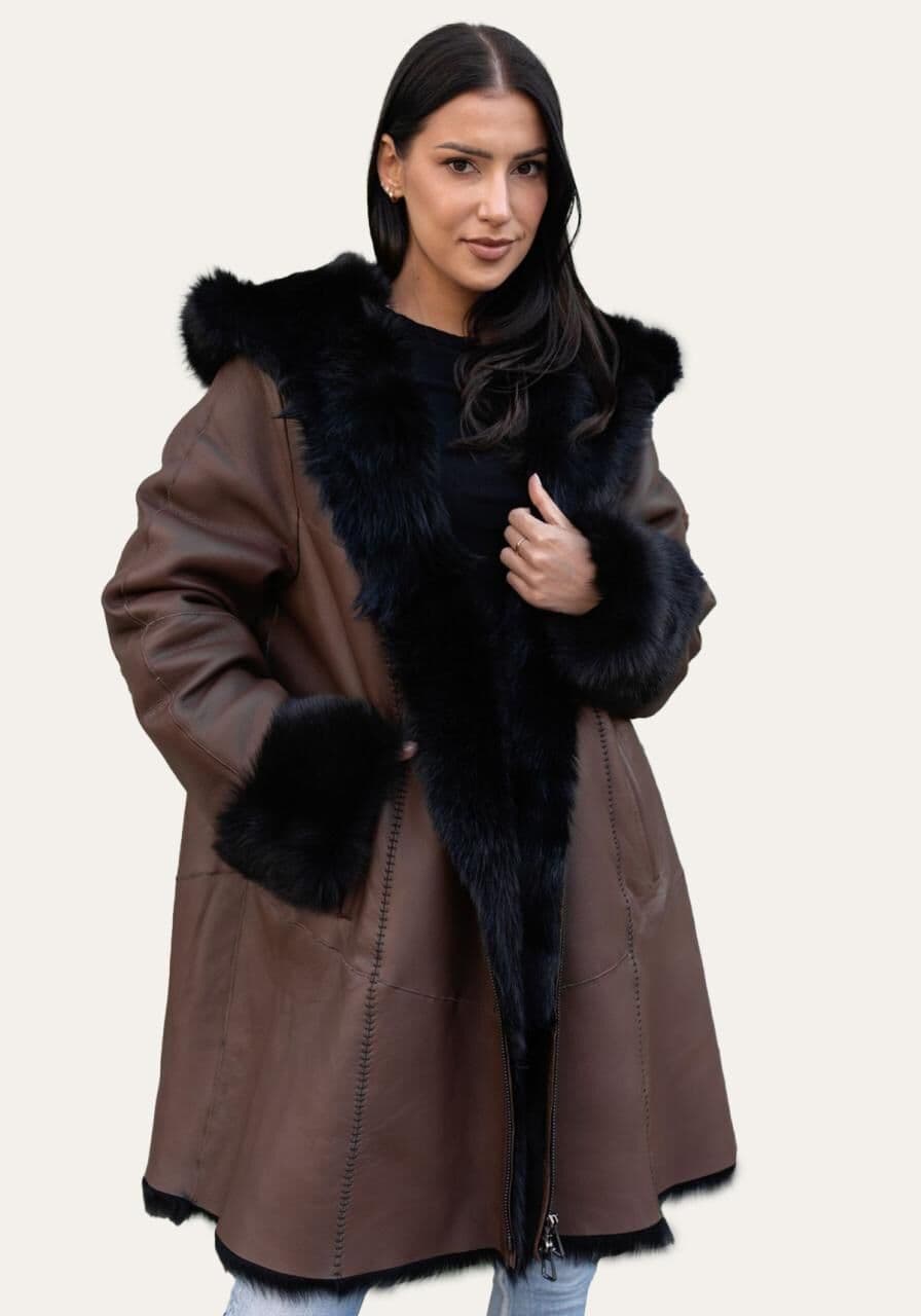 Toscana Lammfelljacke Leona Schokobraun - Größe: M