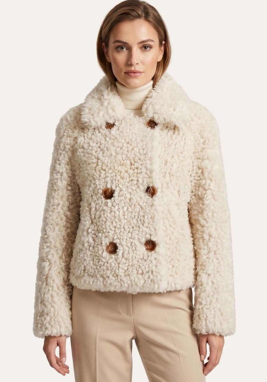 Curly Lammfelljacke in Creme-Gold Modell 4000 - Größe: S