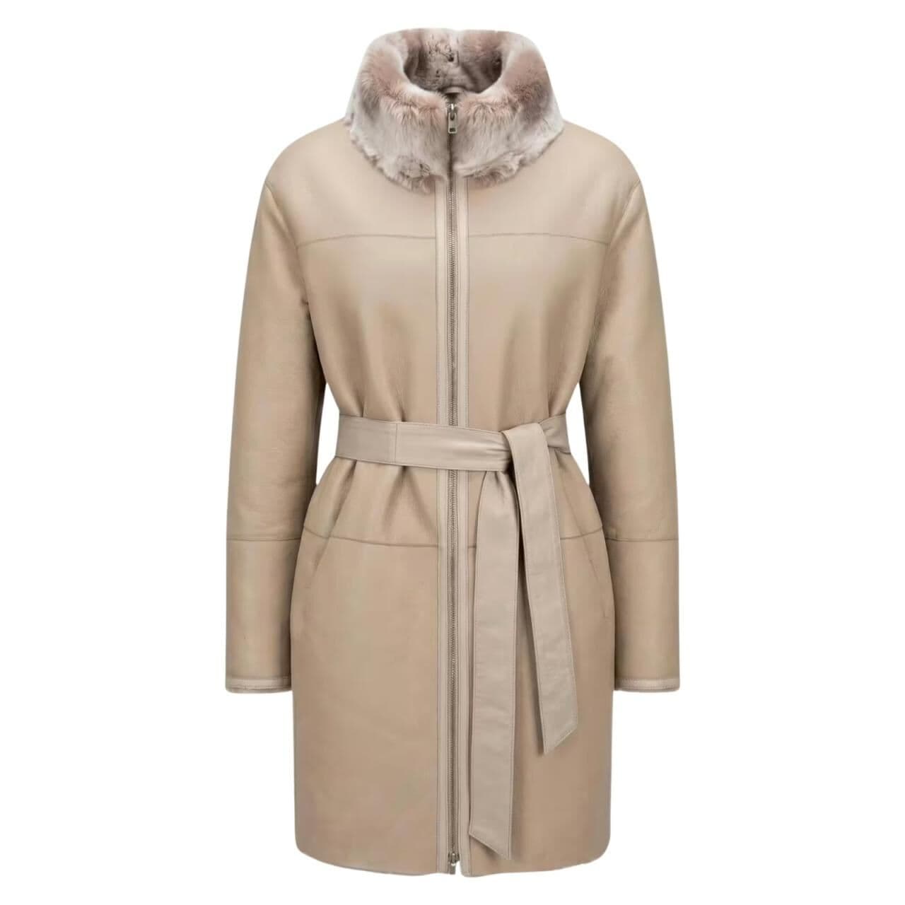 Wende-Lammfellmantel aus Shearling Taupe-Beige - Größe: 3XL