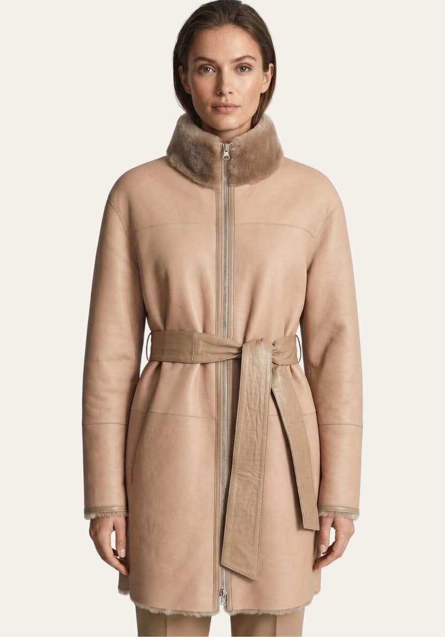 Wende-Lammfellmantel aus Shearling Beige Modell 3002 - Größe: M
