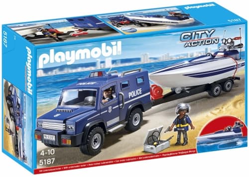 Playmobil - City Action politilastebil med hurtigbåt
