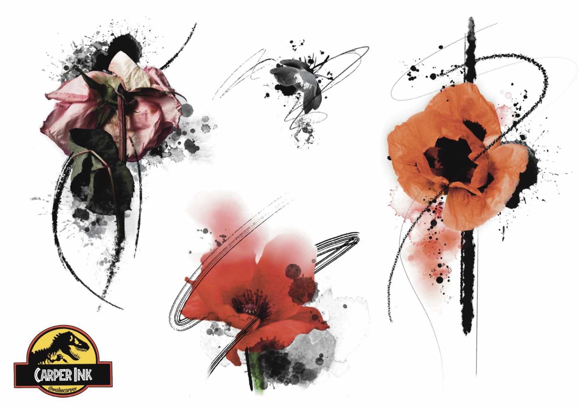Flash "Poppy Flower Tattoos" by Malin Carper
