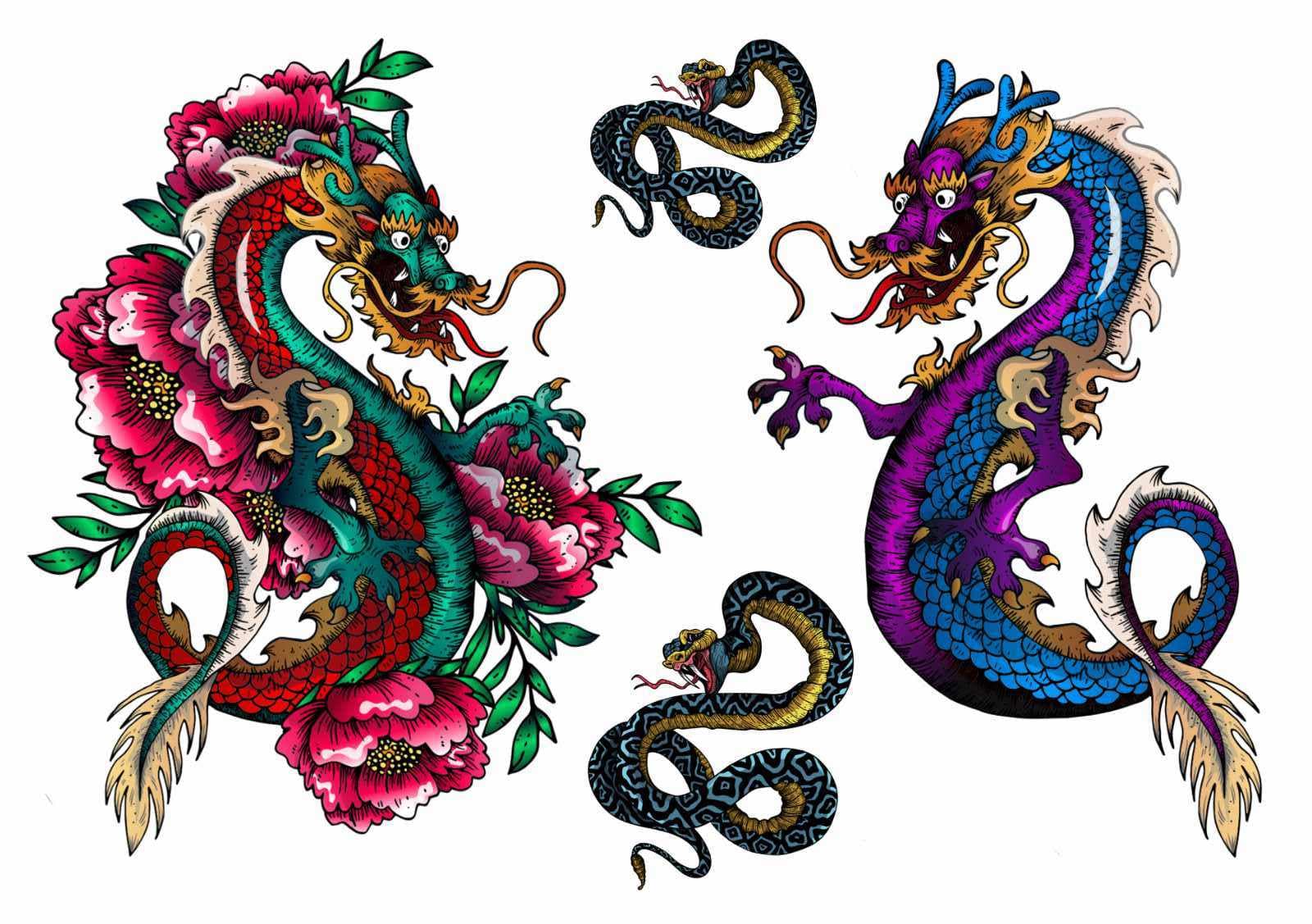 Colourful Dragon Tattoos