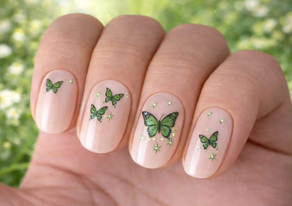 Green Shimmer Butterfly Nail Stickers