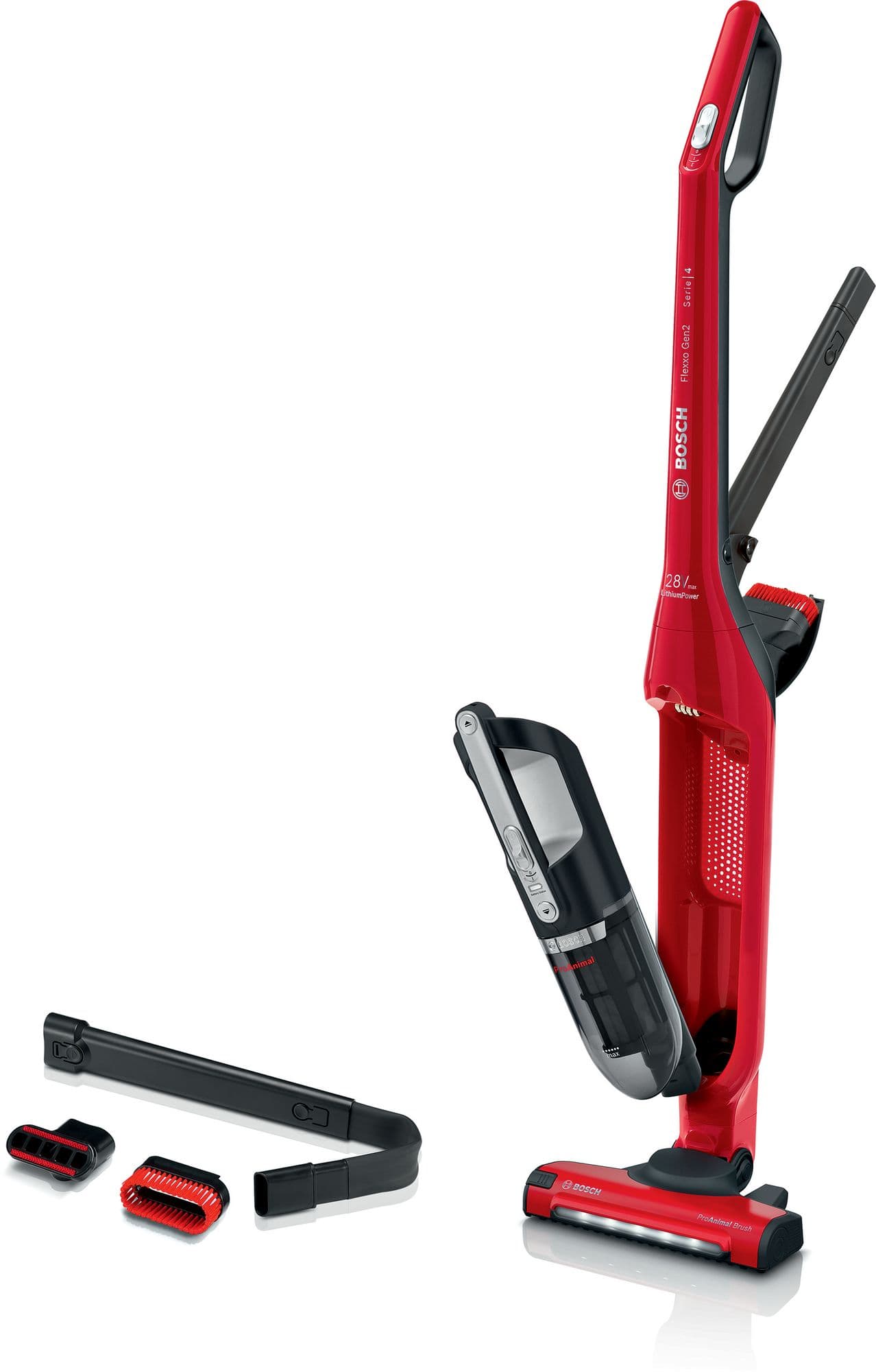 Bosch Serie 4 Oppladbar støvsuger Flexxo Gen2 28Vmax ProAnimal Rød BBH3ZOO28