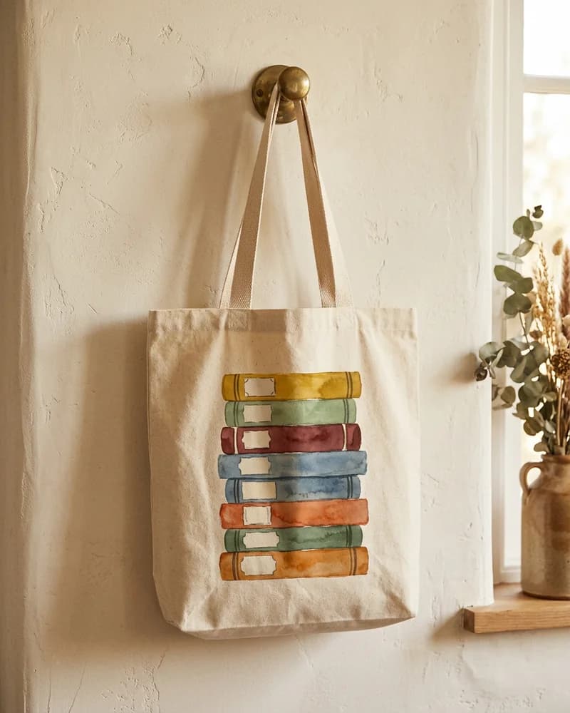 Stacked book spines tote