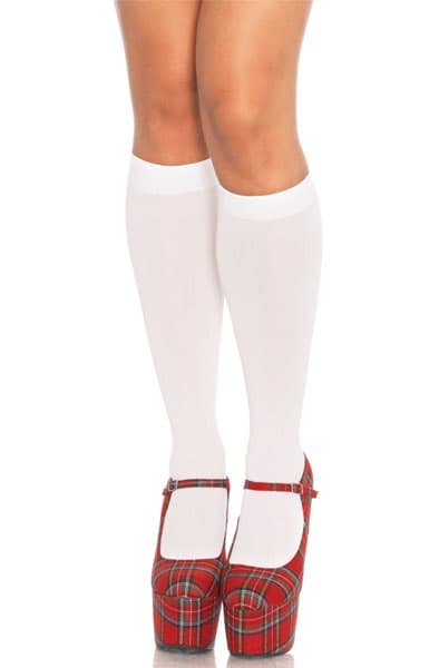 Leg Avenue Nylon Knee Highs White - Onesize