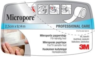 Micropore 2,5cmx9,14m disp hvit