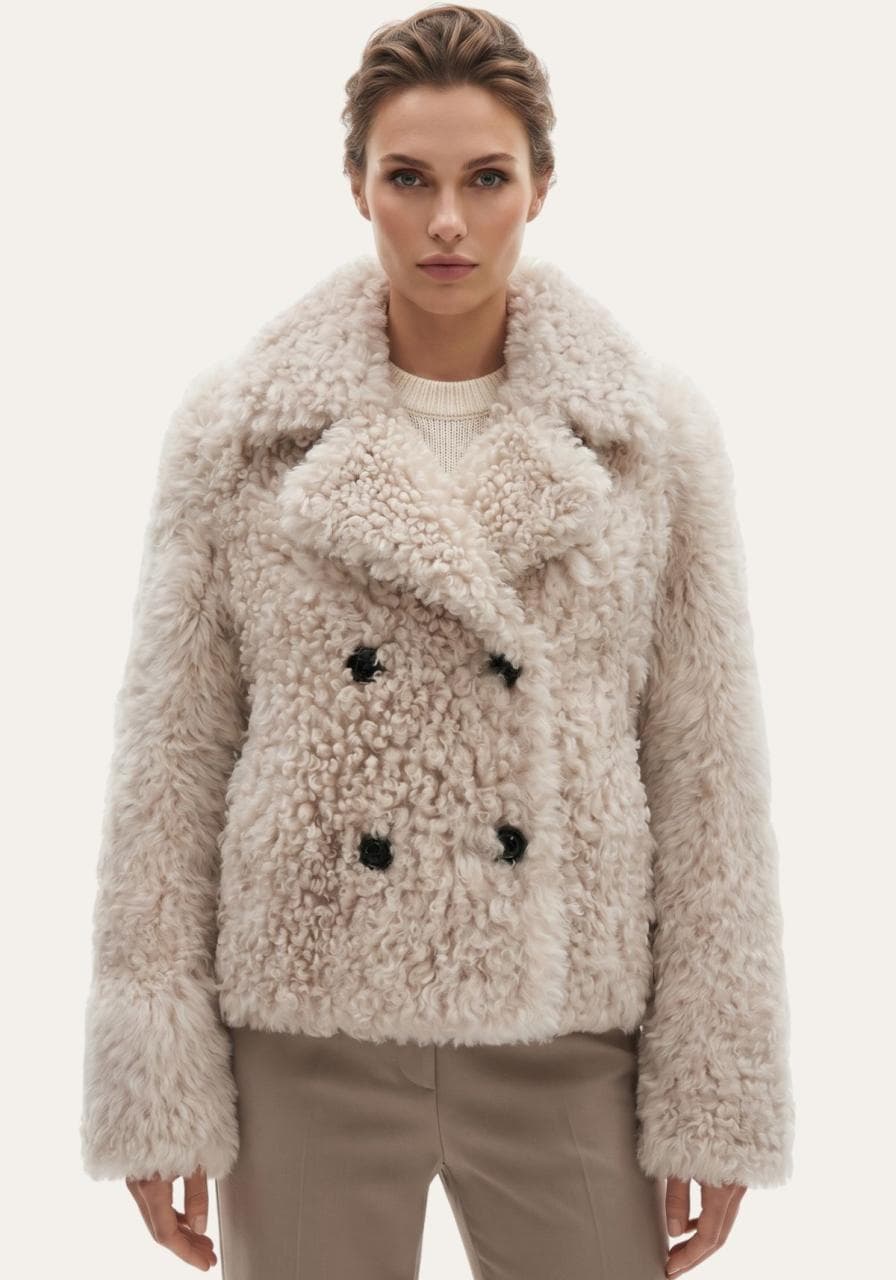 Curly Lammfelljacke in Creme-Beige Modell 1043 - Größe: M
