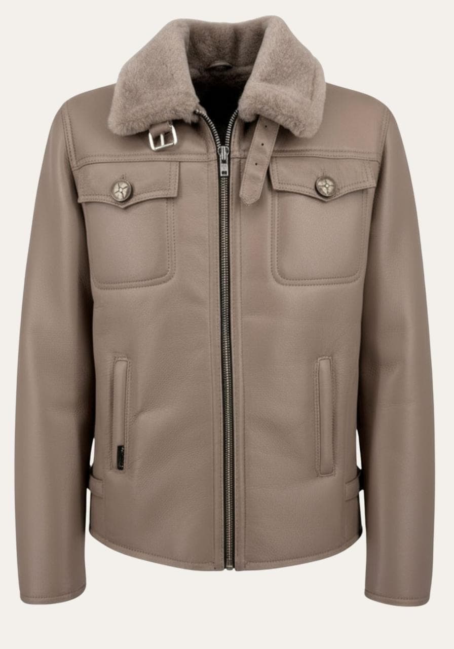 Shearling Herrenjacke – elegante Raffinesse im modernen Stil - Größe: XXL