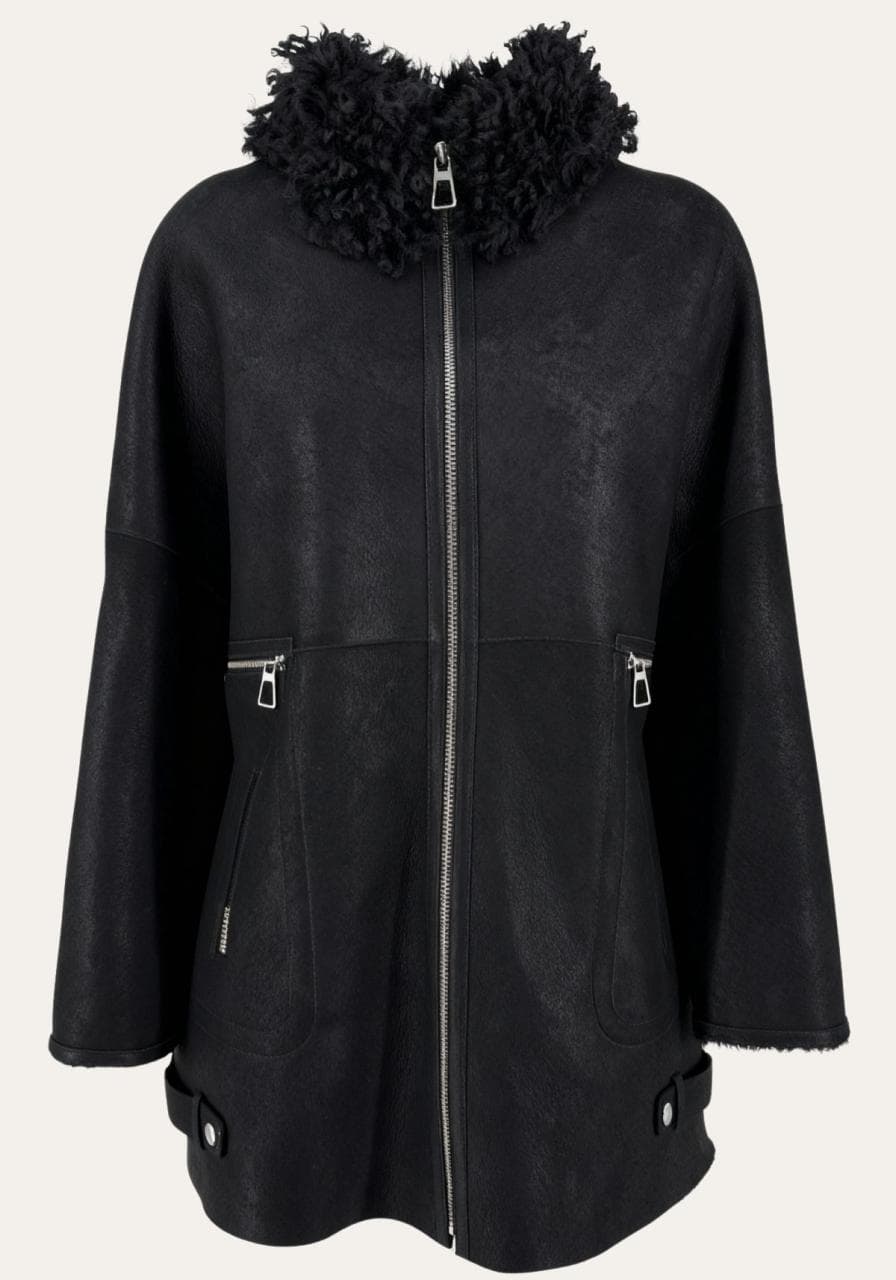 Shearling Jacke aus Lammfell mit stilvollem Curly-Kragen - Größe: L