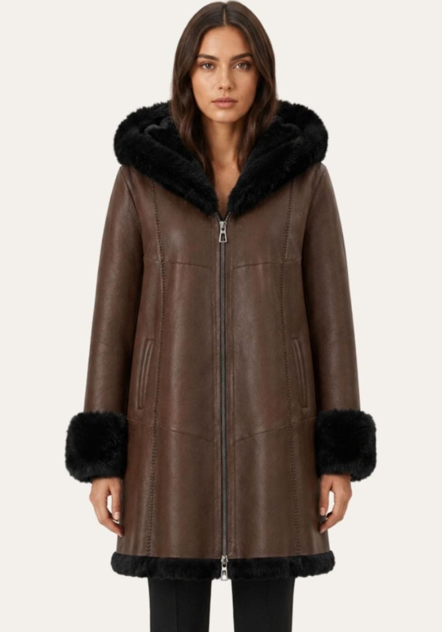 Toscana Lammfelljacke Leona Schokobraun - Größe: M