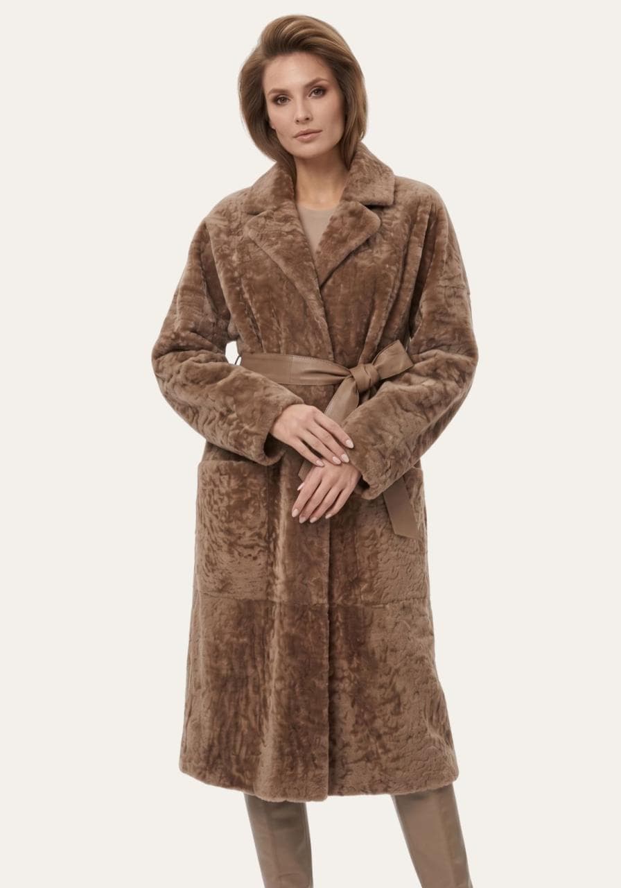 Shearling Mantel in Cappuccino - Zeitlose Eleganz aus ech... - Größe: 3XL